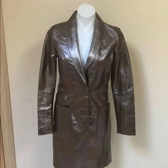 Dkny leather metallic women trench coat - Picture 4 of 14